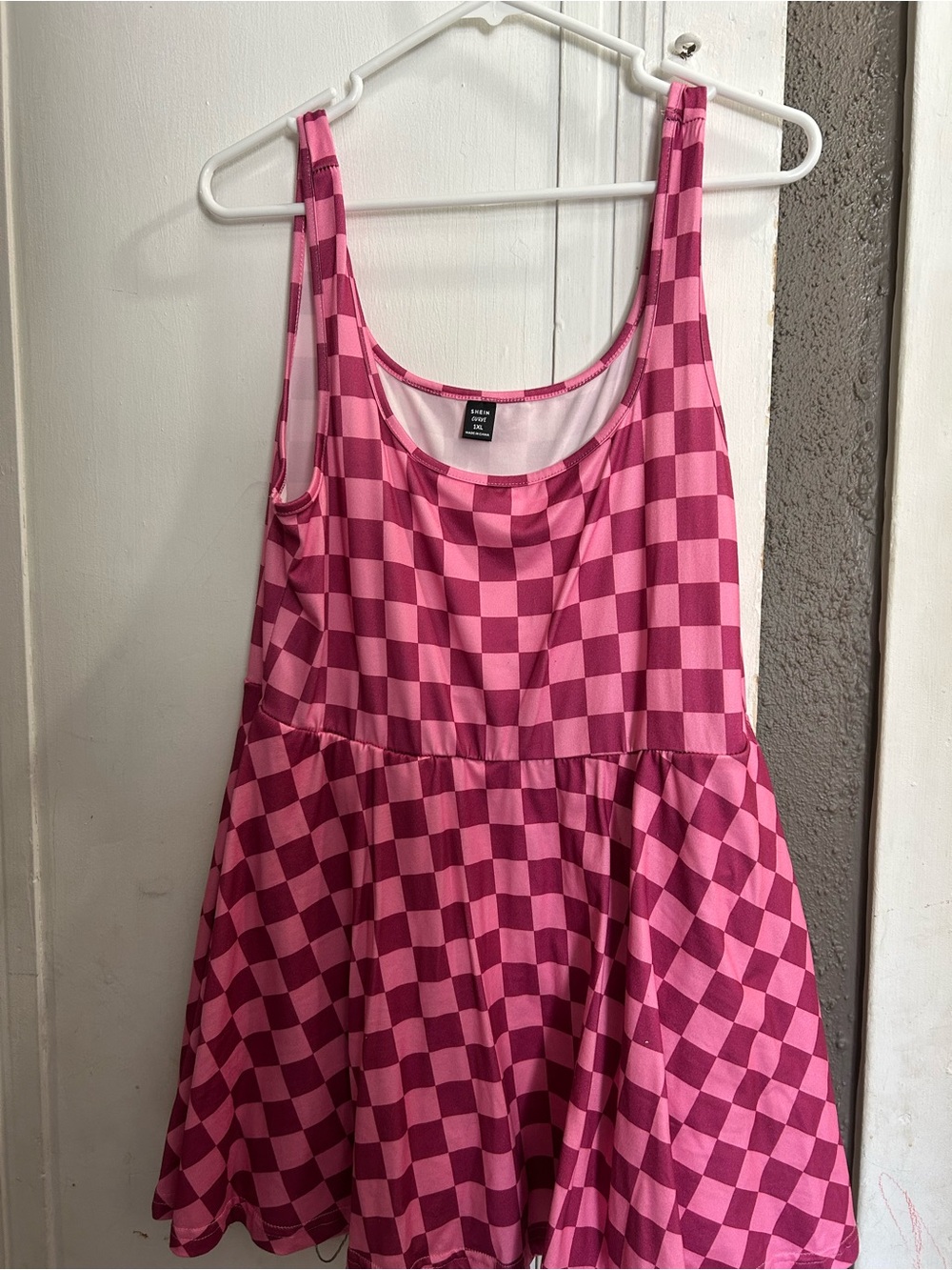 SHEIN Pink Checkered Tank Mini Dress
